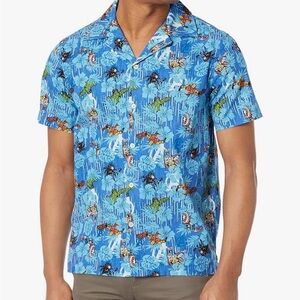 Marvel Avengers Men's Blue Short-Sleeve Tropical Print Shirt Large